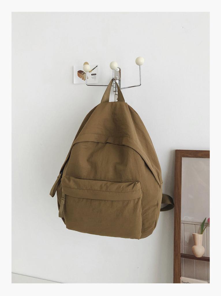 Schoolbag Solid Color Literary and Lightweight Small Backpack Women's Japanese Simple Travel Mountaineering Backpack Folded Texture Small School Bag