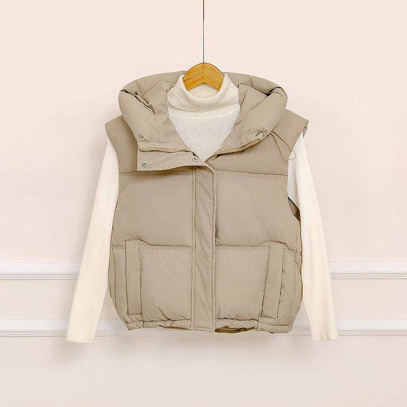 Cotton vest women's short autumn and winter new hooded vest outer wear versatile loose thickened thermal vest jacket