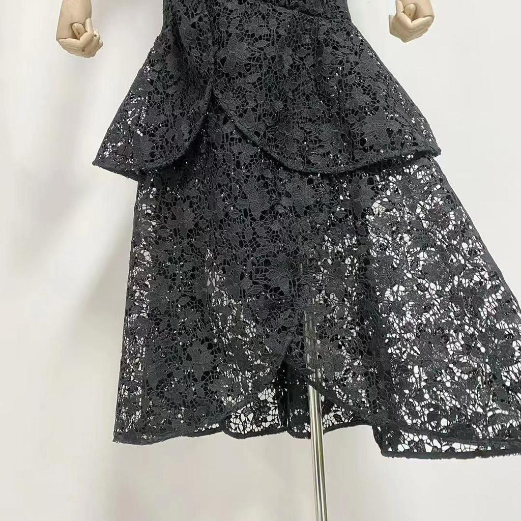 Summer 2023 European Sexy Tight-Fit Waist Hollow Long Dress