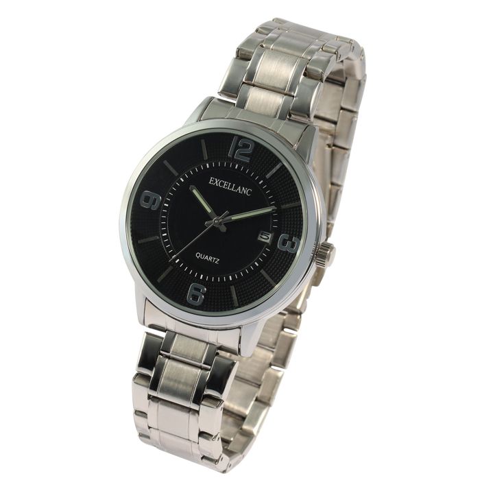 Men's Watch - EXCELLANC - SL28 - Silver Steel - Black Dial - Metal Bracelet 20 Mm