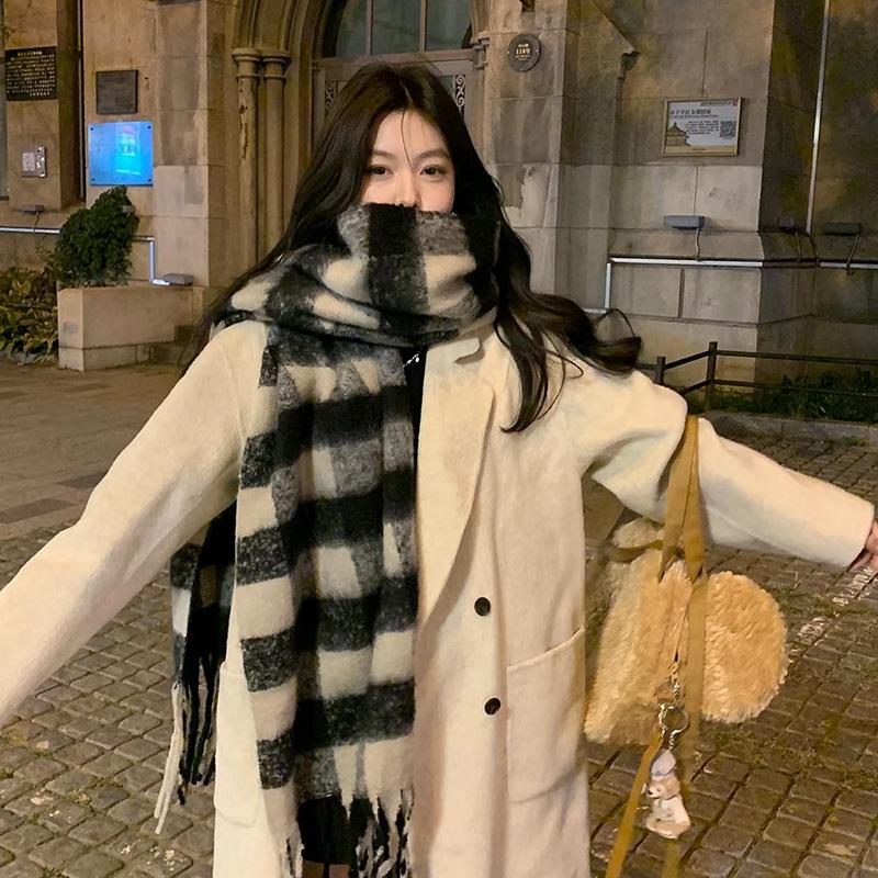 New Winter Mohair Warm Milk Huhu White Scarf Lengthened Solid Color Thickened Scarf Long Shawl