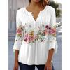 Spring Floral Print Women Plus Size Long Sleeve V Neck Loose Casual Blouse Button Top Tee Shirt