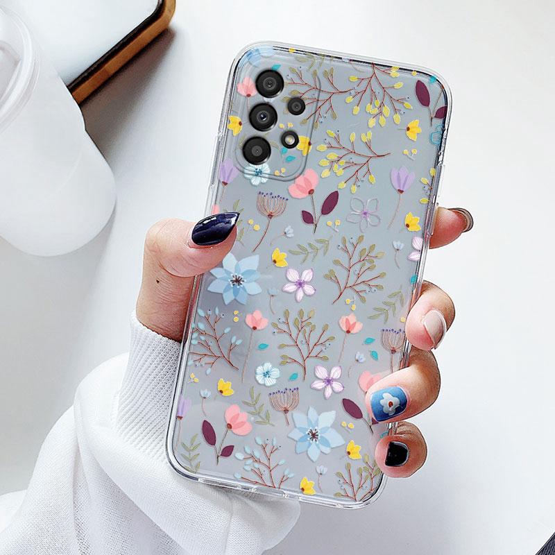 Phone Case For Samsung A53 5G A33 Floral Silicon Cover For Samsung Galaxy A73 Fundas Coque Transparent Soft Capas Flower TPU