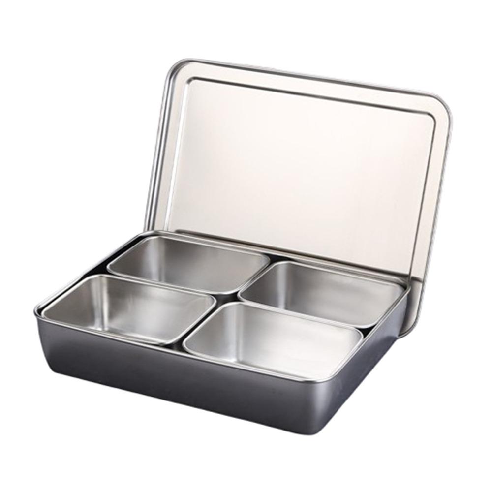 Rectangle Shape Stainless Steel Seasoning Box with Lid Spice Jar Storage Set  Kitchen Use