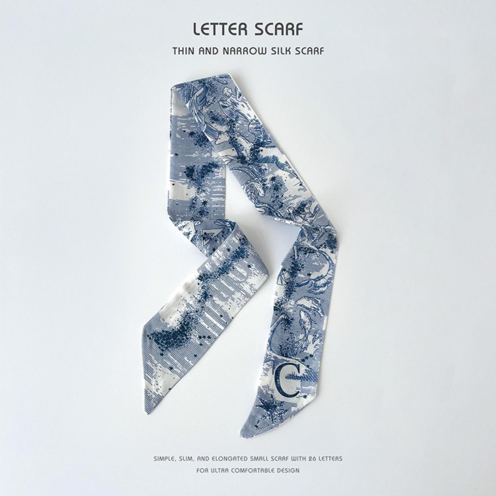 

Маленький шовковий шарф з квітковим принтом, 26 літер, вузький і довгий, для зав язування волосся, сумок або як прикраса для подарунка. One Size