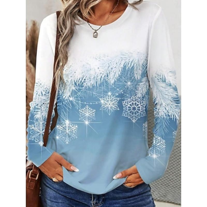 

Женская футболка Футболка Daily Weekend Fashion Modern Casual Длинный рукав Синий Осень Зима S