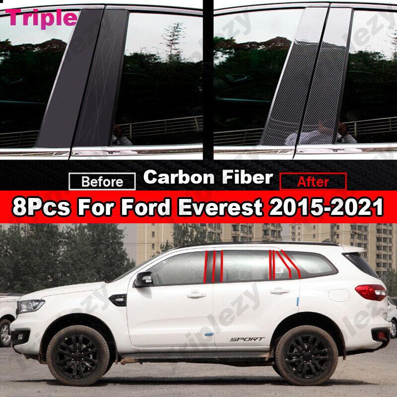 8Pcs Glossy Black/Carbon Fiber Car Window Door Center B C Pillar Post Cover Trim Sticker For Ford Everest Wildtrak 2015-