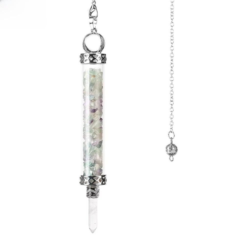 Crystal Stone Quartz Pendulum with Chain Pendant Design Wishing Bottle Pendulum Long Shape Clear Quartz Dowsing Pendulum