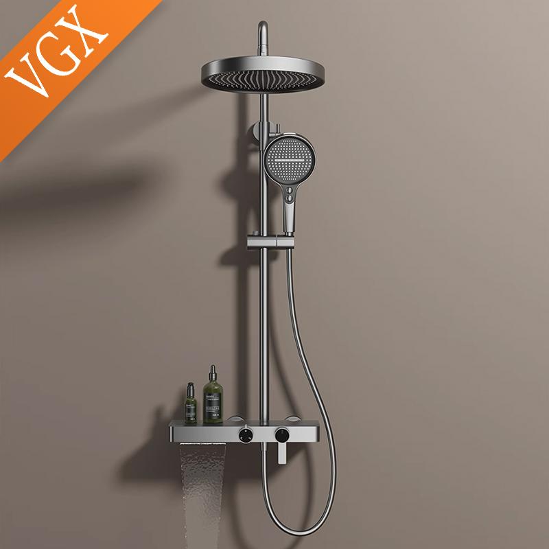 VGX Gold Shower System Set Bathroom Shower Faucet Set 3-way Rainfall Shower Set Shower Mixer Crane with Hand Shower Set Grey