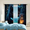 2 Pcs   Versatile Polyester Transparent Curtains for Home Decoration Blue Butterfly & Cat for Use In Bedrooms and Living Rooms