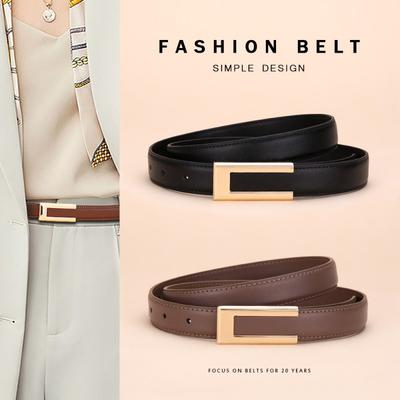 Womens Genuine Leather Belt With Smooth Buckle Adjustable Waistband Dresses Pants Casual Office Chic Style