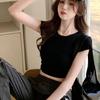Black Korean Spice Girl Crew Neck Open Navel Short Sleeve T-Shirt Summer New Sweet and Spicy European and American Top Trend