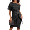 Fashionable Color Glitter Dress With Pleated Shoulder