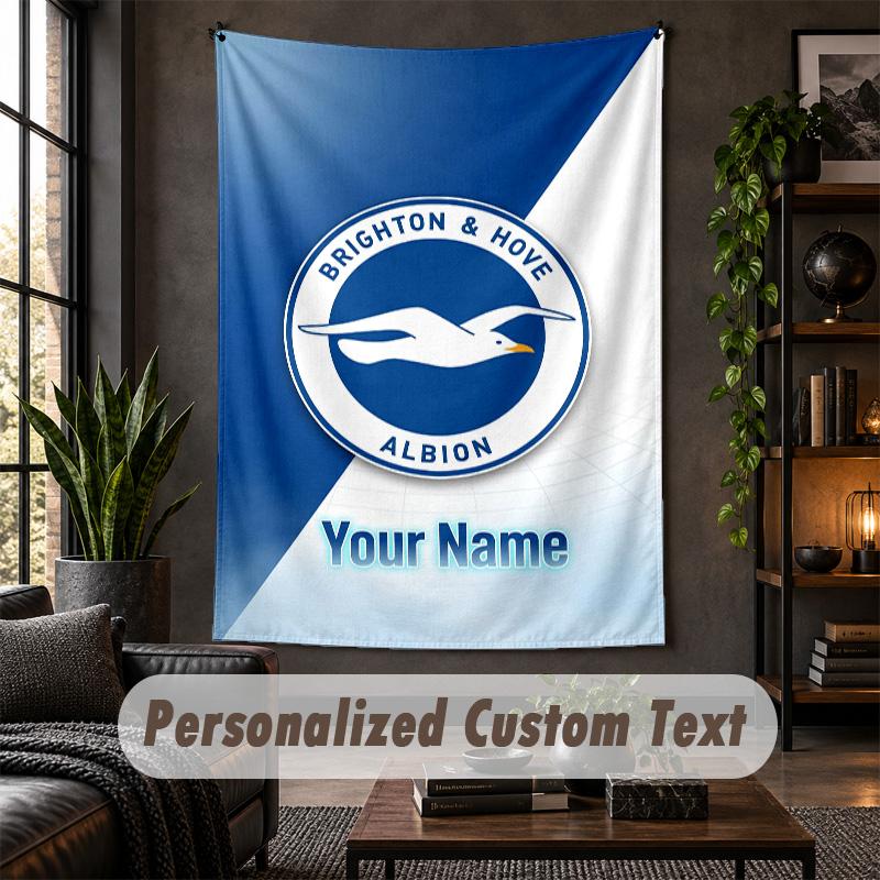 Tapeçaria de Parede Brighton & Hove Albion Estampa de Futebol Nome Personalizado Texto Pendurado na Parede Decoração de Casa