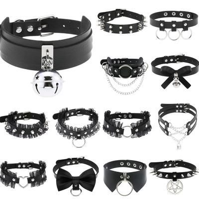 DIEZI Punk Schwarze Spitze Leder Choker Drehmomente Halskette Für Frauen Männer Harajuku Gothic Sexy Kreis Herz Kragen Halskette Schmuck