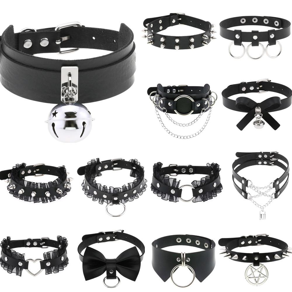DIEZI Punk Black Lace Leather Choker Torques Necklace For Women Men Harajuku Gothic Sexy Cirle Heart Collar Necklace Jewelry