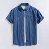 Summer Men's Denim Short Sleeved Shirt, All Cotton Half Sleeved Inch Shirt, Solid Color Loose Casual Thin Style Shirt