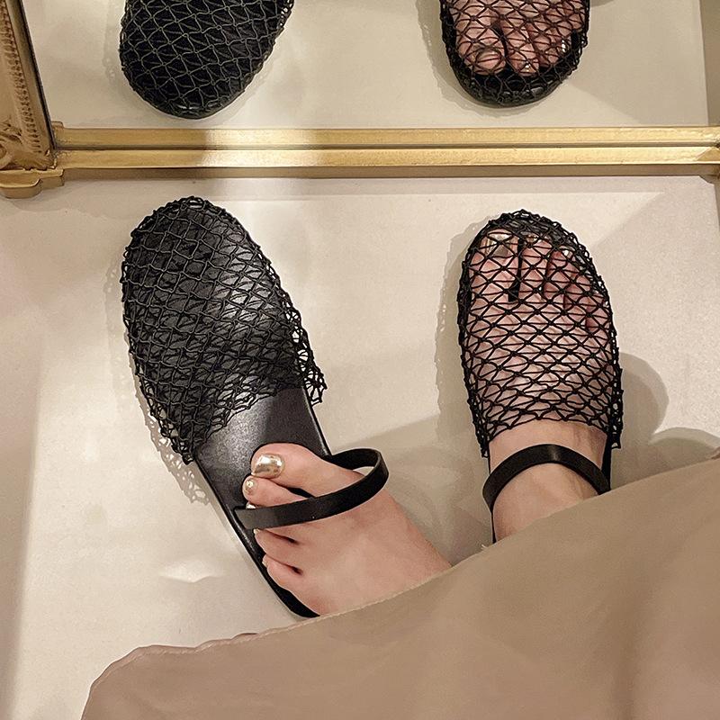 Fashion 2024 New Beach Shoes Comfort Retro Female Flat shoes Summer Mesh Hollow Sandals Women Flats Shallow slippers