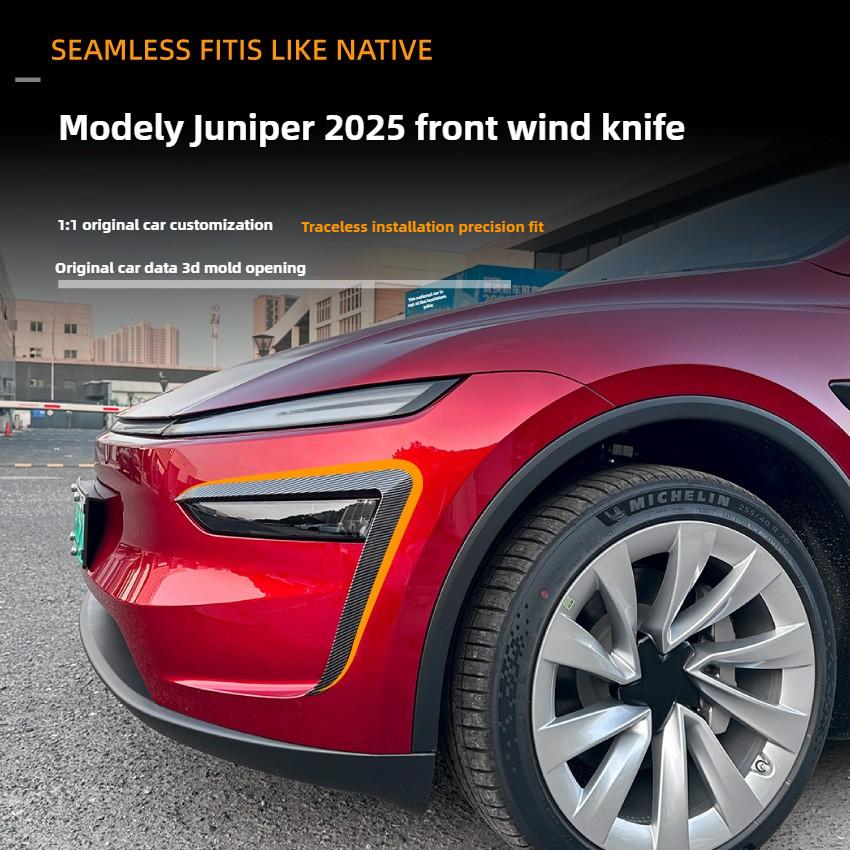 Per Tesla Model Y Juniper 2025 2025 Lampada Fendinebbia Anteriore Spoiler a Lama di Vento ABS Aspetto Carbonio Rivestimento Lama Copertura Protettiva Sopracciglio Luce