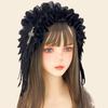 Elegant Black Gothic Headband Featuring Intricate Lace Patterns And Ornate Metal Crosses Charm Gothic Lace Hair Accessory