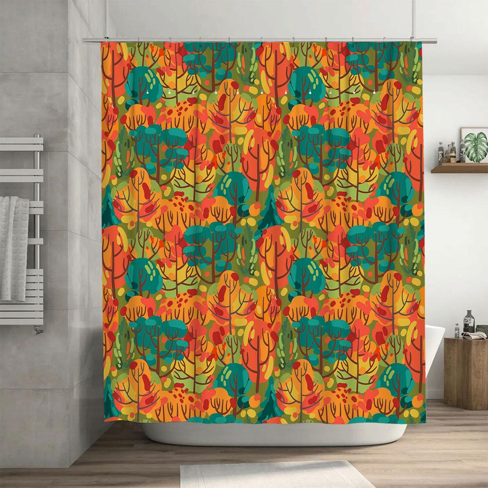 Bright Tree Pattern Shower Curtain Autumn Colorful Leaf Print Waterproof Bath Decor Modern Design Decoration for Home Bathroom