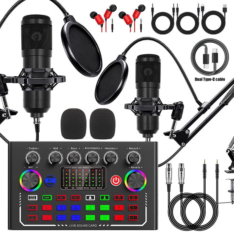 Mobile Phone Sound Card Type-C Converter & Microphone Set for English Podcasting & Live Broadcasts - F998
