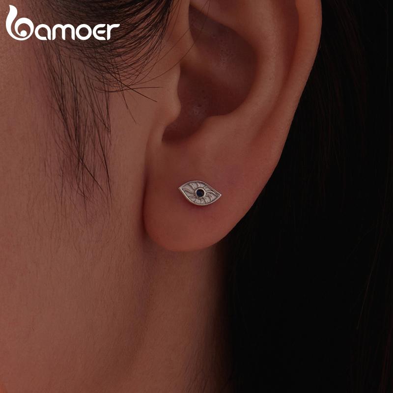 Bamoer 925 Sterling Earrings Silver Evil Eye Screw-back Ear Stud Mysterious Guardian Stud for Women Fine Jewelry