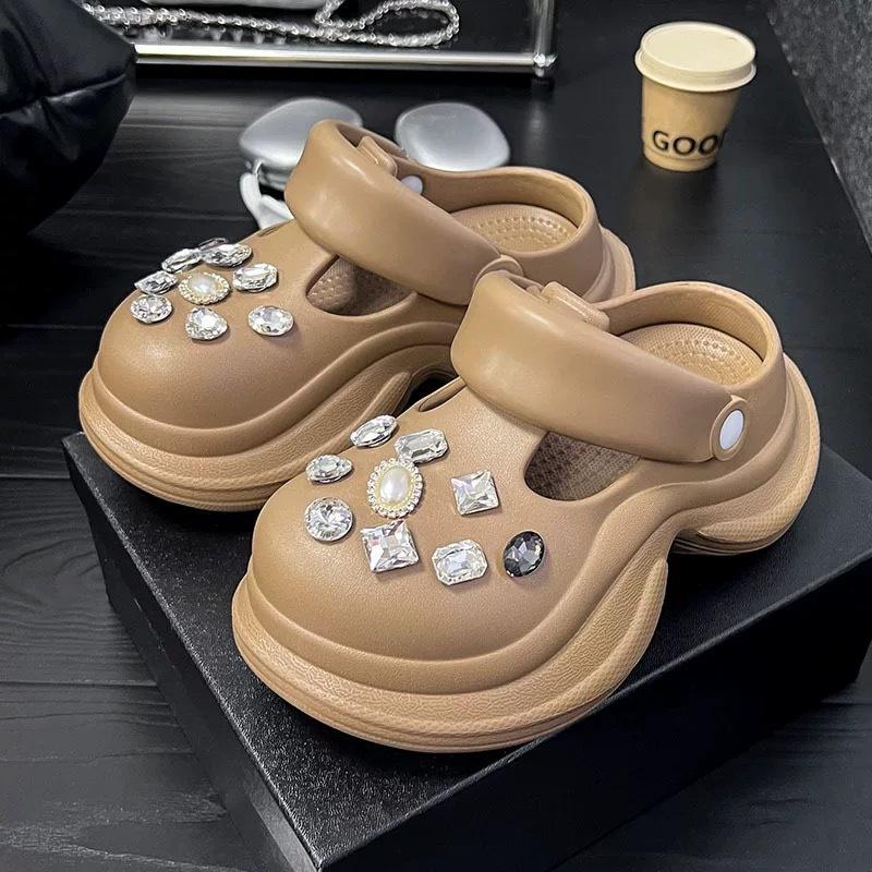 Thick-soled hole shoes women's 2025 new summer outer wear wedding dress artifact heightened heel non-slip sand sandals slippers
