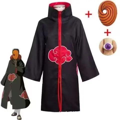 Ah Fei cos take Naruto Xiao organization cloud robe cosplay set red cloud cloak with earth mask ring jade