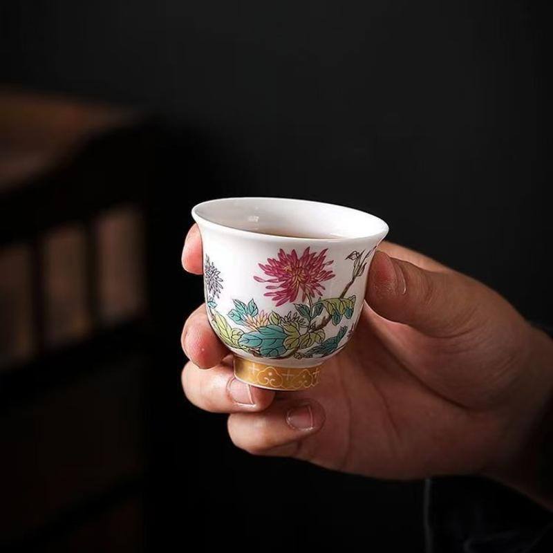 Kung Fu Tea Cup Twelve Flower Gods Set Enamel Pastel Ceramics 12 Pieces Gift Box Host’s Ceramics & Pottery Chinese Teaware Bar
