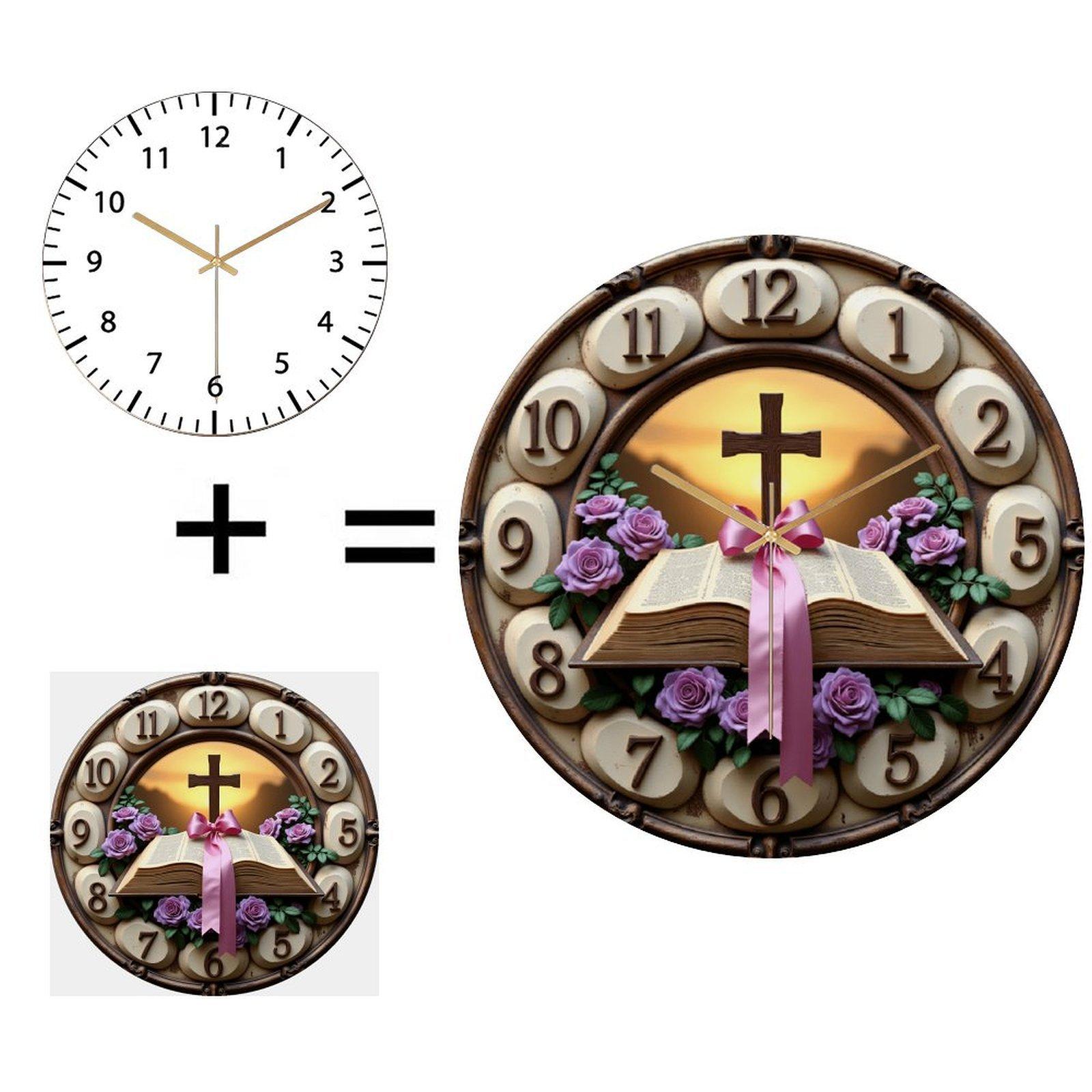Industrial Design 30x30cm Round Glass Wall Clock with Metal Gear Details (White,12 in(30.48cm))