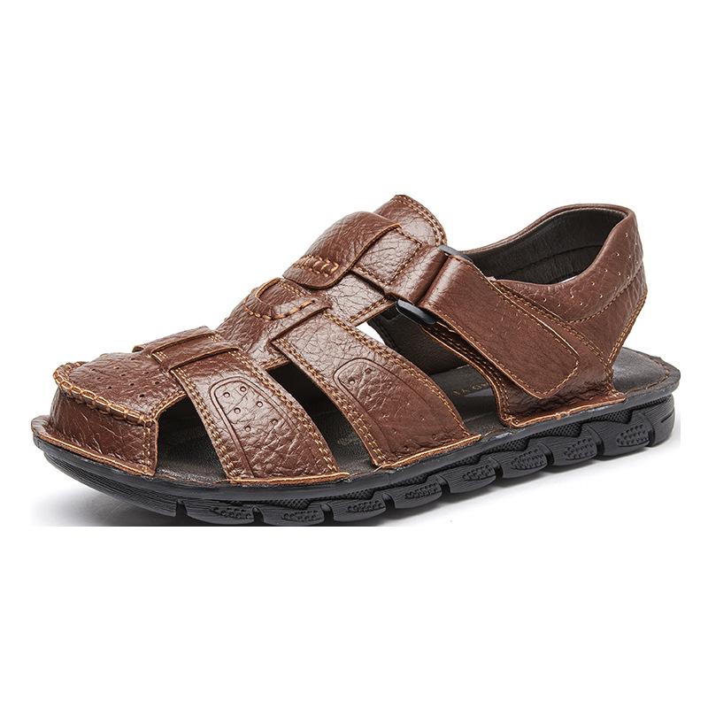 Men's Soft Leather Sandals: Summer Breathable, Non-Slip, Hollowed-Out, Soft Sole Beach Slippers for Students & Middle-Aged Dads