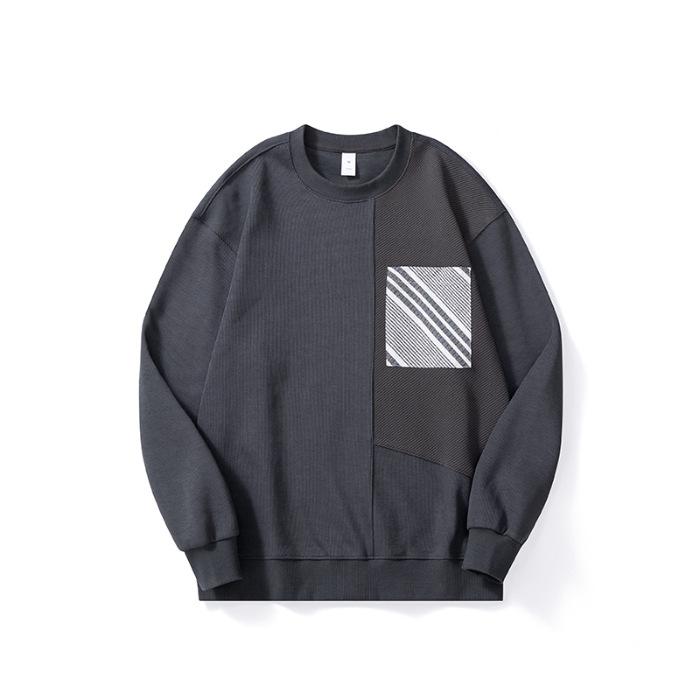 

Осенний американский свитер Blockbuster мужской свободный большой размер сращивание черный круглый вырез длинный рукав топ мужской тренд 4XL темно-серого