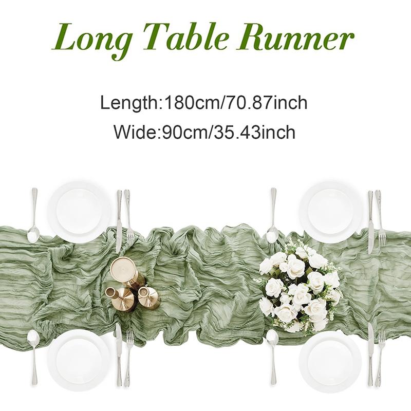 90*180cm Cheesecloth Bohemian Polyester Table Runners, Pleated Atmospheric Table Runner, Home Dining Table Room Wedding Decor