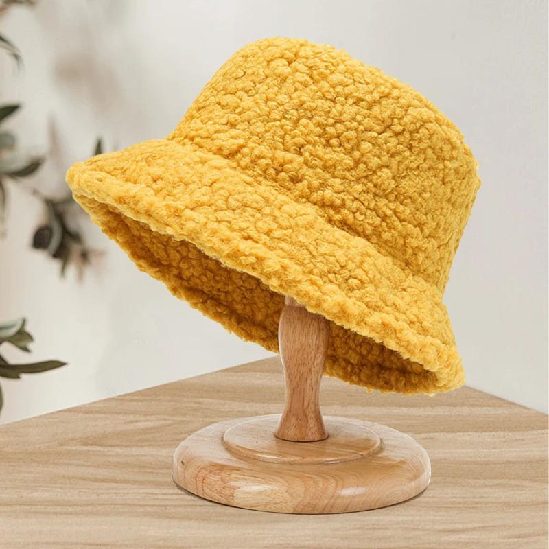 Autumn and winter thermal basin hat retro bucket hat word men and women lamb wool bucket hat