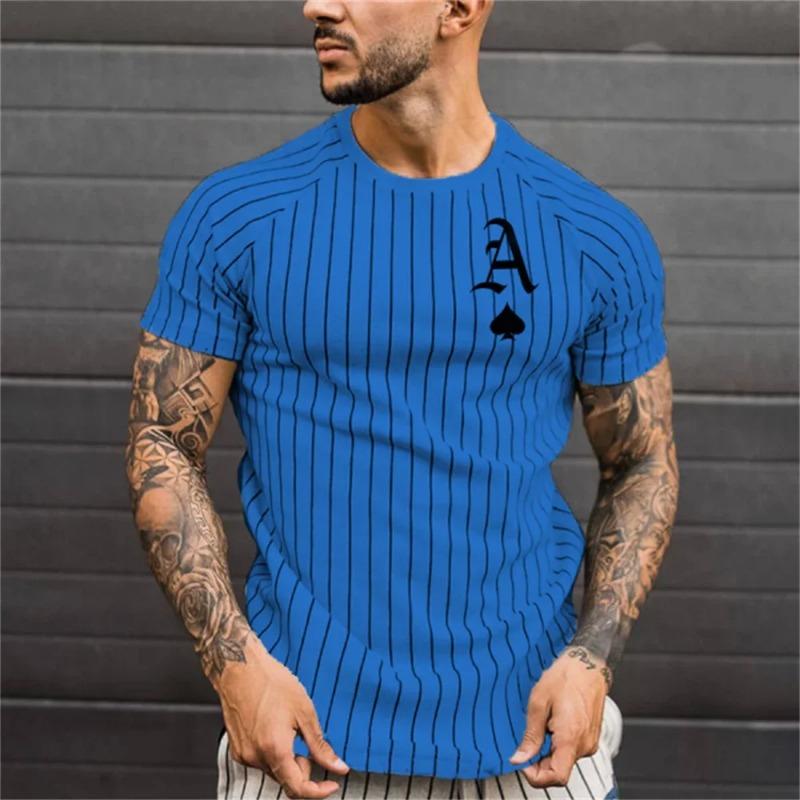 Men's Street T-shirt Vintage Tee Summer Male 3d Stripe Print Short Sleeve Tops Everyday T Shirt Oversized Clothing Shirt Man Hot