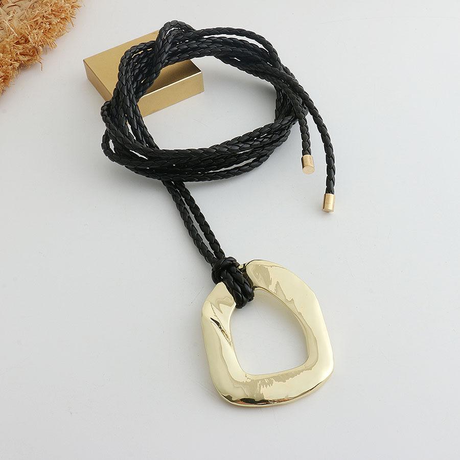 

Нерегулярное геометрическое плетеное кожаное ожерелье-веревка, поясная цепочка, полый дизайн, цепочка для свитера, украшение, вещь от холодного ветра