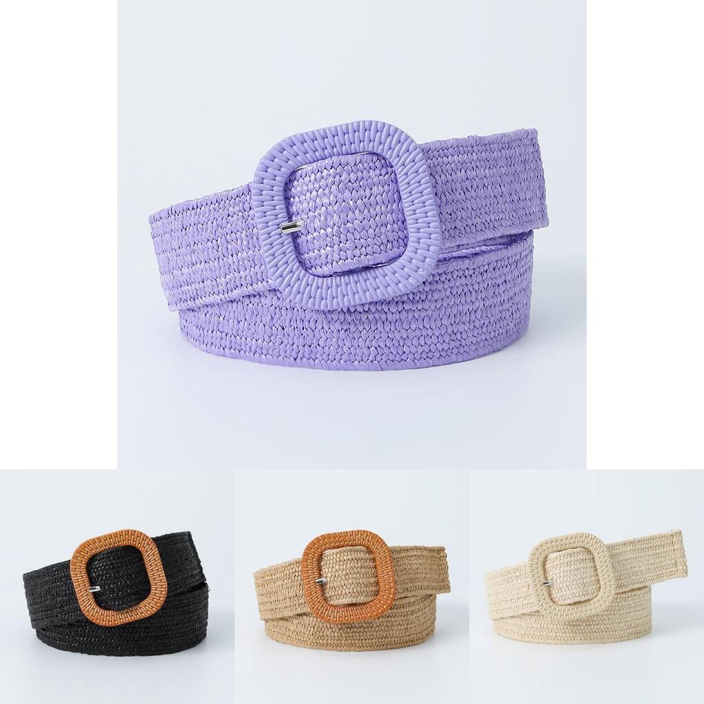 Eleganter koreanischer Taillengürtel mit 4 cm großer quadratischer Schnalle aus PP-Gras, elastisch und dekorativ, für Damen in bezaubernden Bonbonfarben