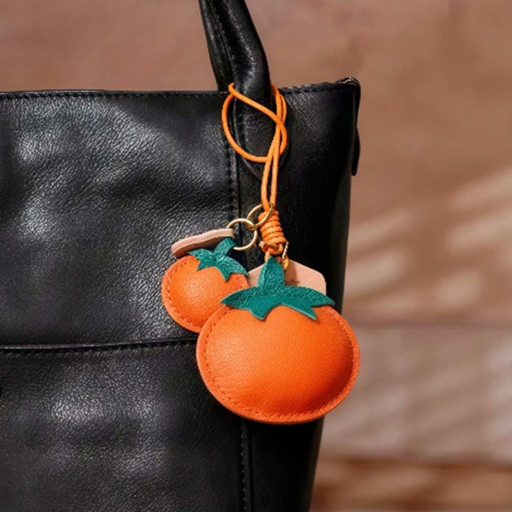 

Cute Persimmon Keychain Funny Design Creative Key Ring Creative Leather Bag Pendant Ornament Lanyard
