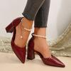 Fashion 2025 Spring New Coarse Heel Shoes Women Fashion Pointed Shallow Mouth Beaded Waterproof Anti-slip Wear-resistant High Heels