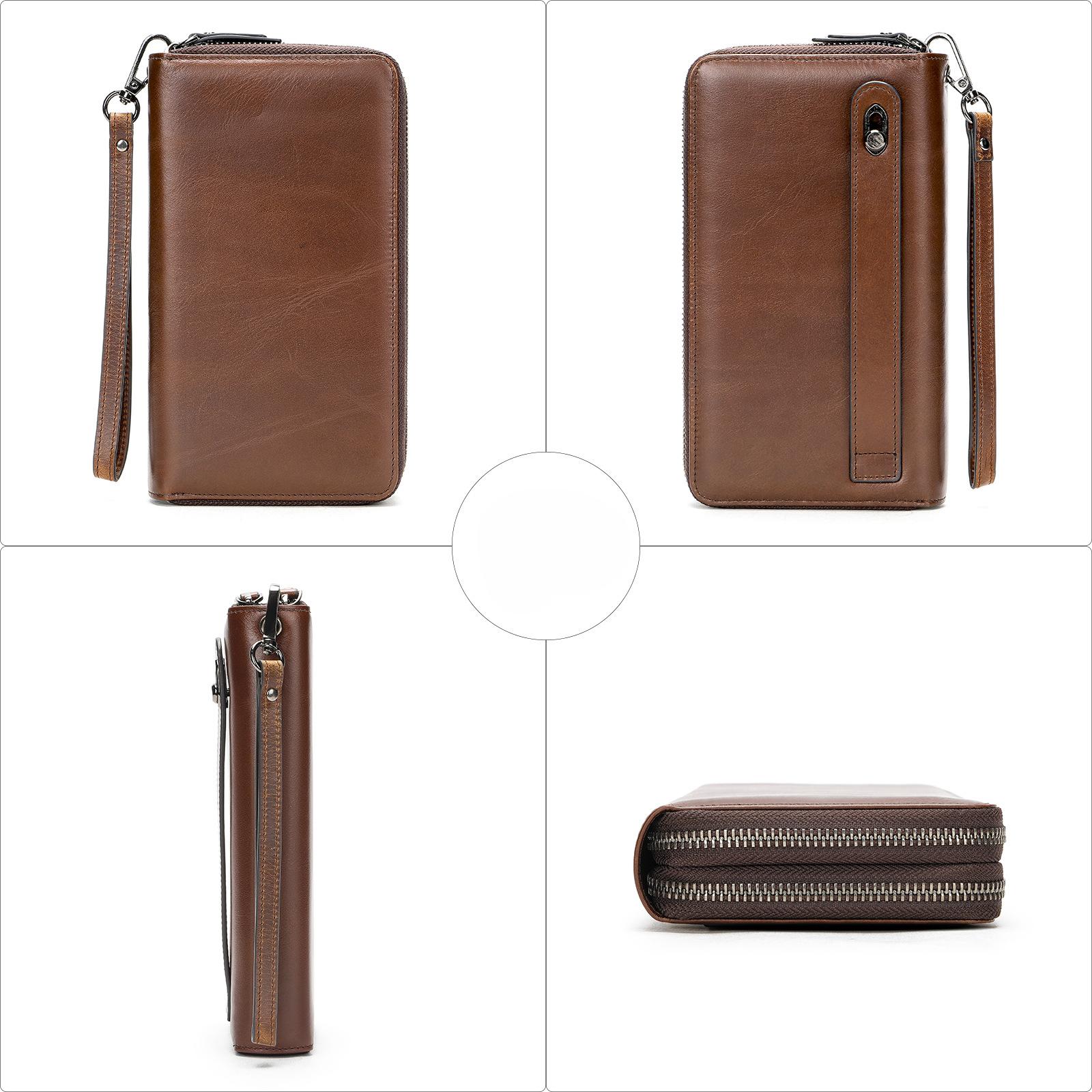 

Мужской длинный кошелек из натуральной кожи, винтажная сумка-клатч, многофункциональная сумка-клатч из коровьей кожи премиум-класса Feeling Head Layer кофейный