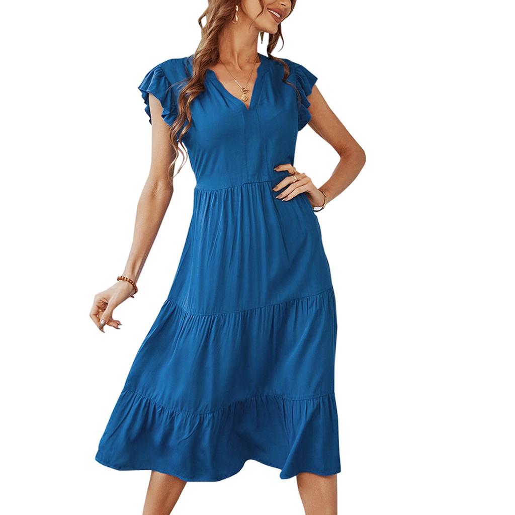 Women's Spring And Summer V-neck Cross Polka Dot Floral Dress With Lace Dress