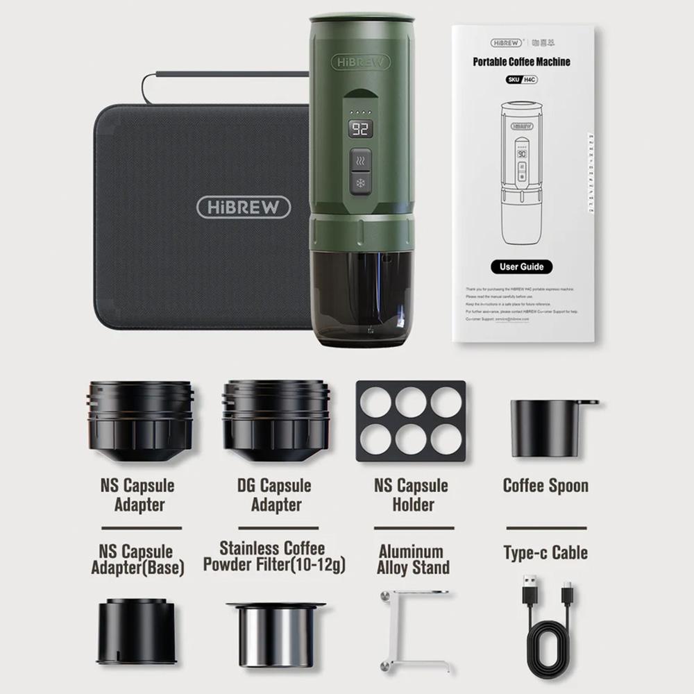 Portable Espresso Machine HIBREW H4C With Removable Battery Programmable Green