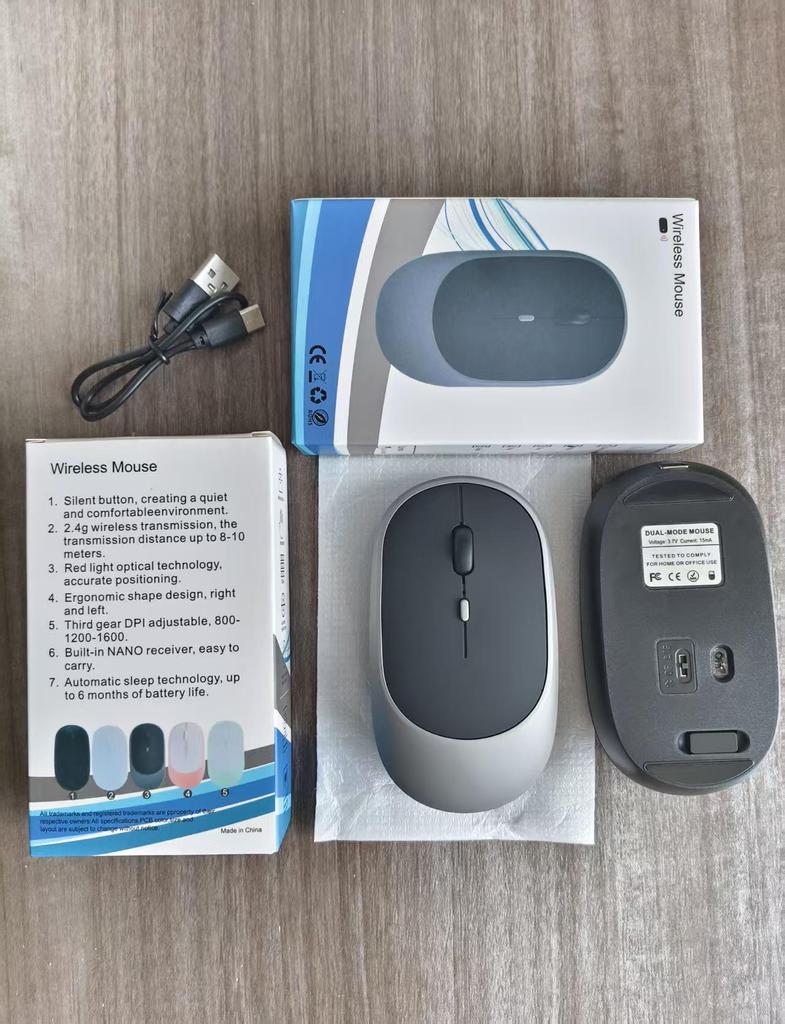 Rechargeable Dual-Mode Bluetooth Mouse for Tablet and Laptop: 2.4G Wireless for Office and Home Use