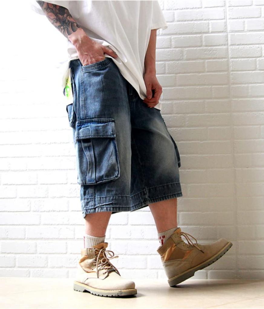 Oversized Length Cargo Wide Medium Loose Baggy Length Extra Wide Work Hip Hop Plus C22629A Number Men's 3/4 Jeans/Denim Shorts, Leg, Pants, Fit,