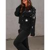 Damen Herbst Lässige Jeansjacke Rückseite Sternenprint Langarm Umlegekragen Knopf Perlen Jacke Streetwear Jeansjacke Damen