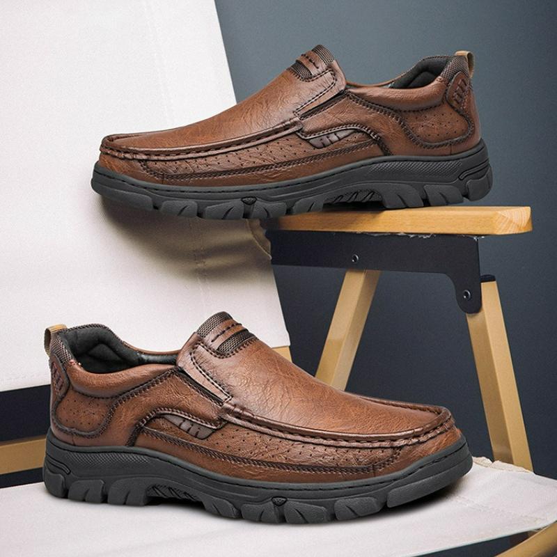 Men's Loafers Slip on Casual Shoes Platform Comfortable Leather Shoes Round Toe Soft Driving Shoe Handmade Non-slip Men's Shoes