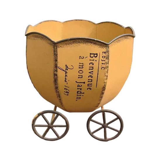 Retro Pumpkin Cart Flowerpot with Stylish Plant Planter Decorative Metal Drainage Hole Pot жёлтый