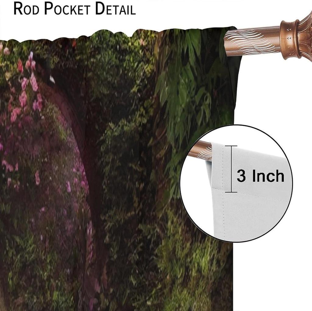 Fantasy Forest Blackout Curtains Mysterious Jungle Forest Round Door Pink Rose Pattern Living Room Curtains Kitchen Bedroom