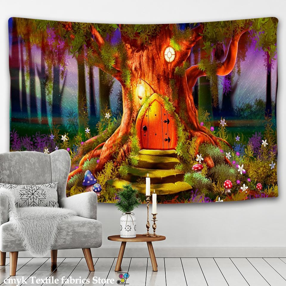 Fairy-tale Dream Tapestry Wall Hanging Huge Mushroom Tapestry Castle Witchcraft Hippie Children's Room Decoration Wall Tapestry